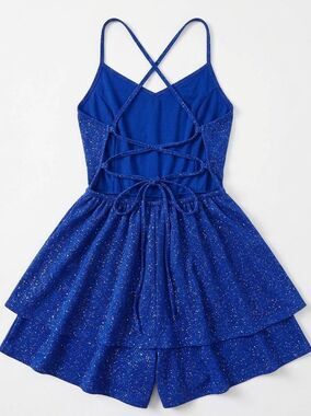 🩵NWOT Blue Sequined Sleeveless Romper Dress Medium